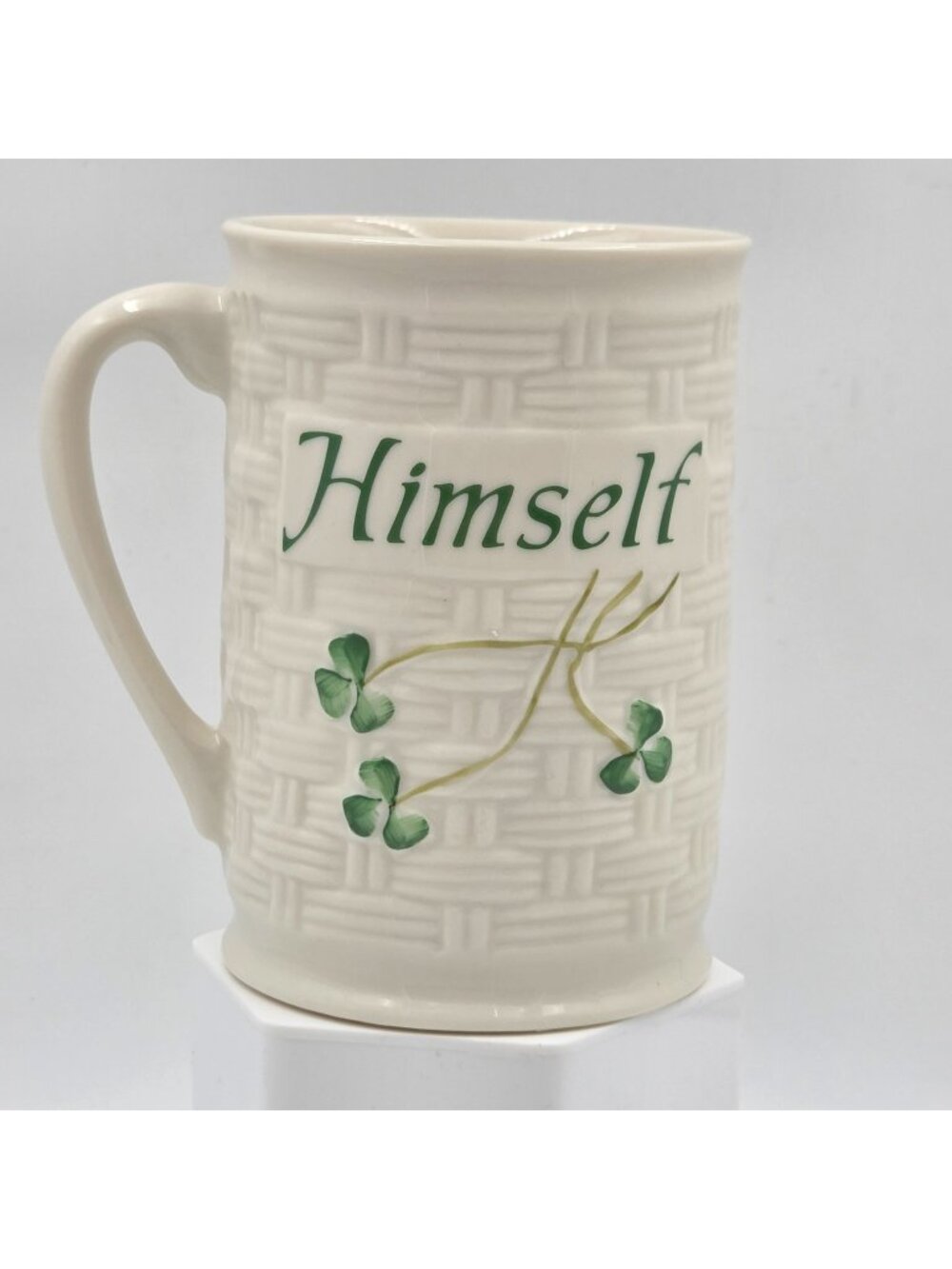 Belleek Pottery Shamrock Basketweave Himself Mug - Picture 1 of 7